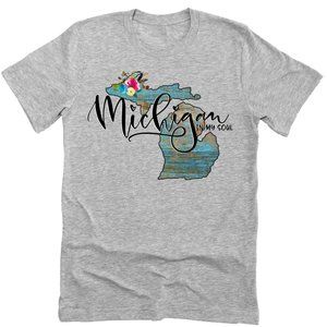 New Bella Canvas Michigan In My Soul Floral 2X Grey Graphic Tee T-shirt